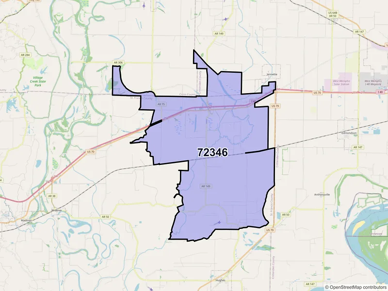 Map of ZIP Code 72346 — Heth, AR