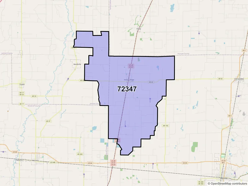 Map of Hickory Ridge, Arkansas and ZIP codes
