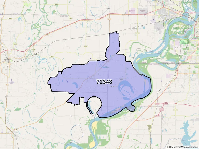 Map of ZIP Code 72348 — Hughes, AR