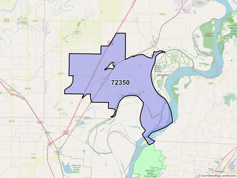 Map of Joiner, Arkansas and ZIP codes