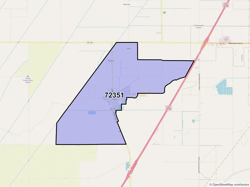 Map of Keiser, Arkansas and ZIP codes