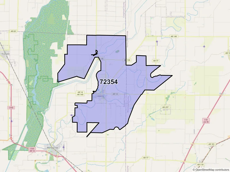 Map of ZIP Code 72354 — Lepanto, AR