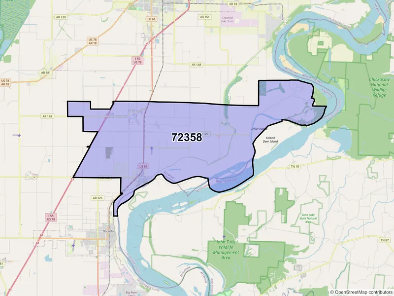 Map of ZIP Code 72358 — Luxora, AR