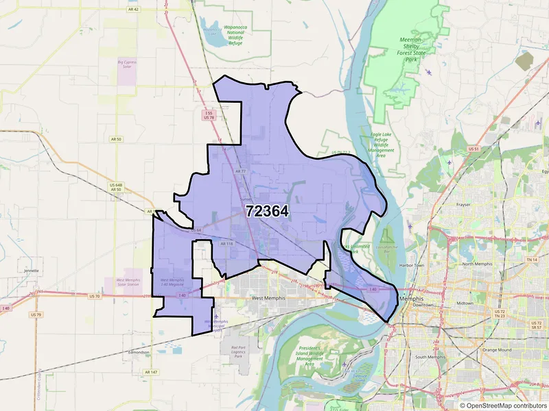 Map of ZIP Code 72364 — Marion, AR