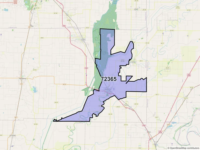 Map of ZIP Code 72365 — Marked Tree, AR
