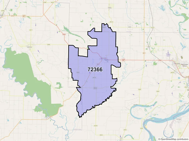 Map of ZIP Code 72366 — Marvell, AR