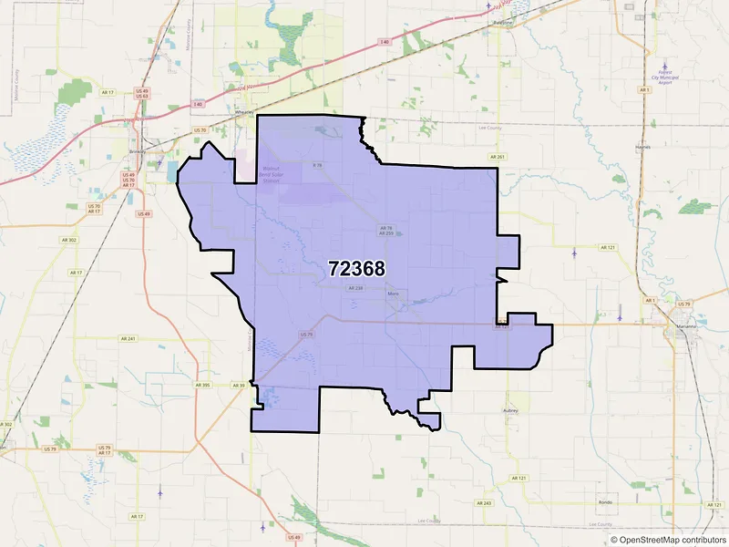 Map of ZIP Code 72368 — Moro, AR