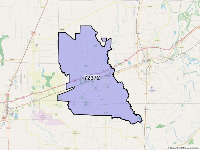 Map of Palestine, Arkansas and ZIP codes