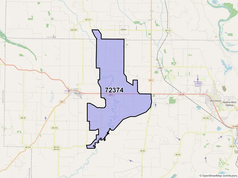 Map of ZIP Code 72374 — Poplar Grove, AR