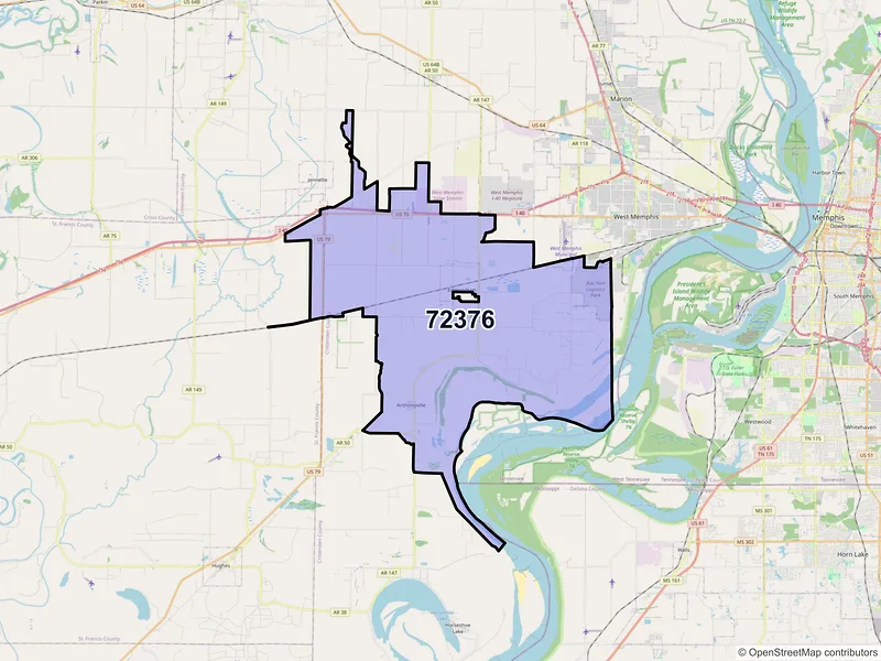 Map of Proctor, Arkansas and ZIP codes