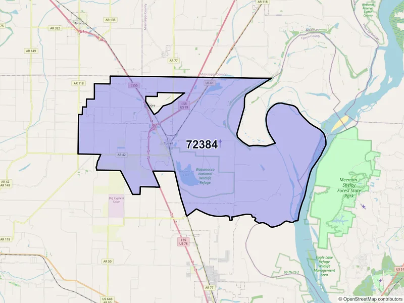 Map of ZIP Code 72384 — Turrell, AR