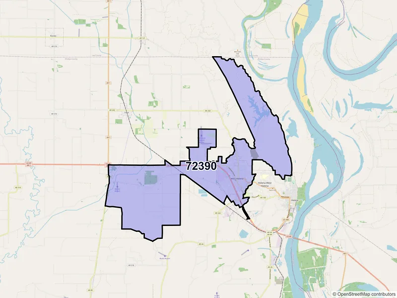 Map of ZIP Code 72390 — West Helena, AR