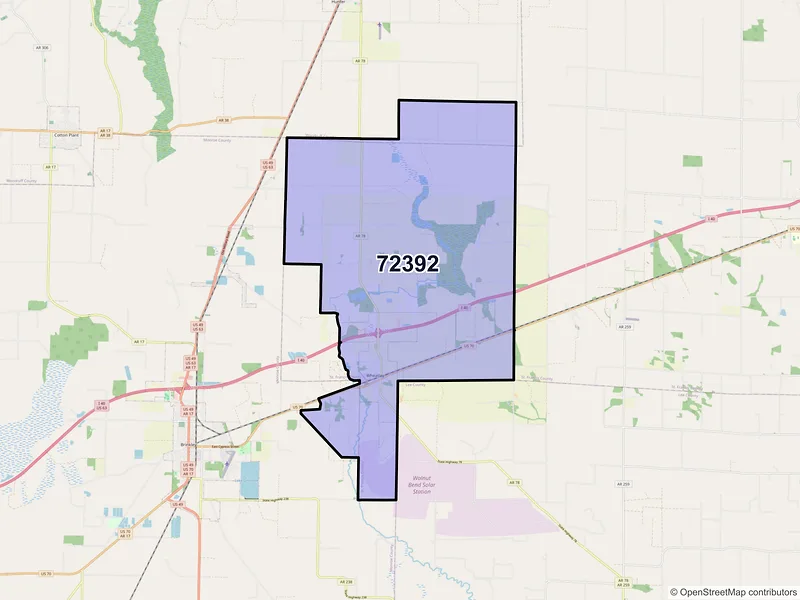 Map of ZIP Code 72392 — Wheatley, AR