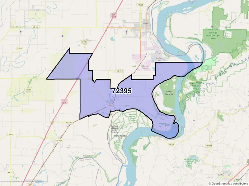 Map of ZIP Code 72395 — Wilson, AR