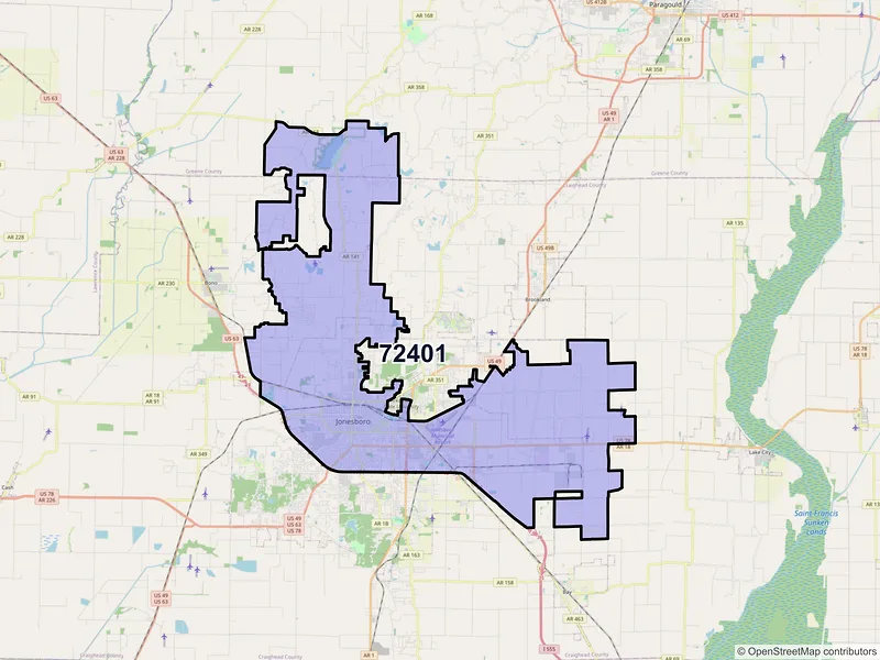 Map of ZIP Code 72401 — Jonesboro, AR