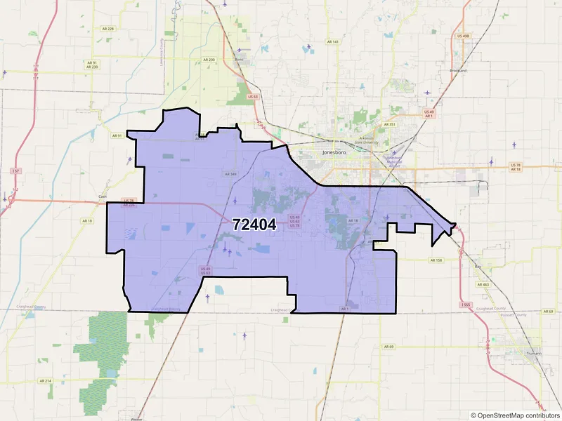 Map of ZIP Code 72404 — Jonesboro, AR