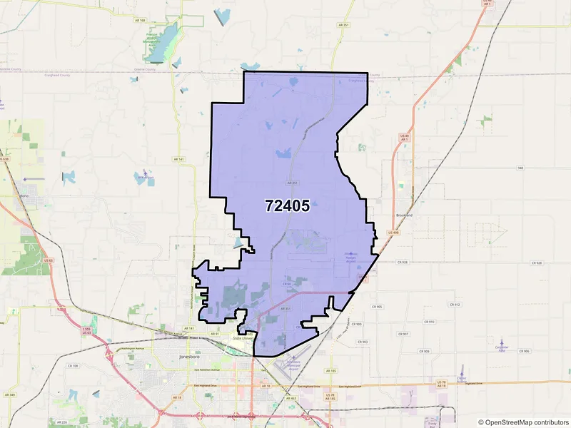 Map of ZIP Code 72405 — Jonesboro, AR