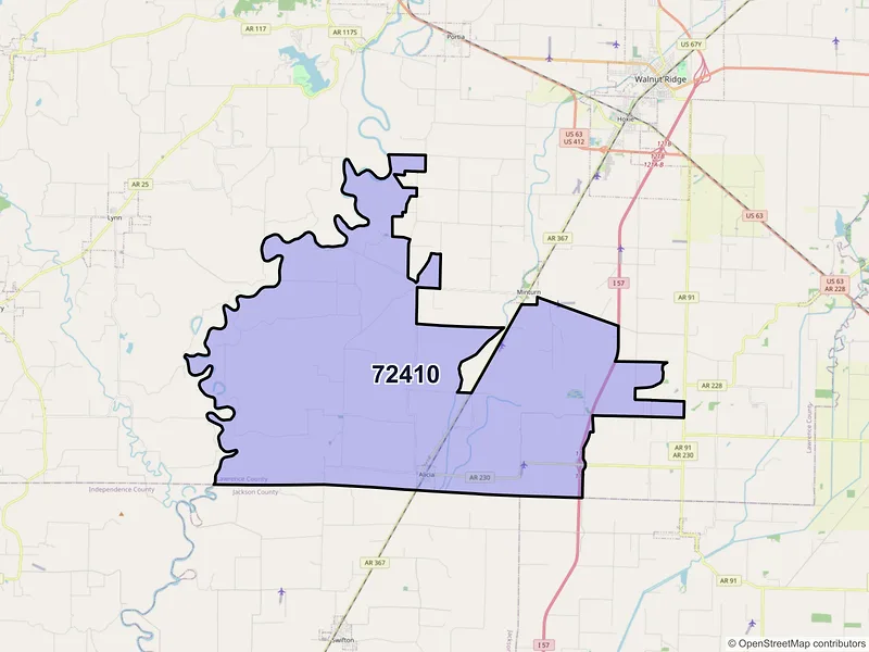 Map of ZIP Code 72410 — Alicia, AR