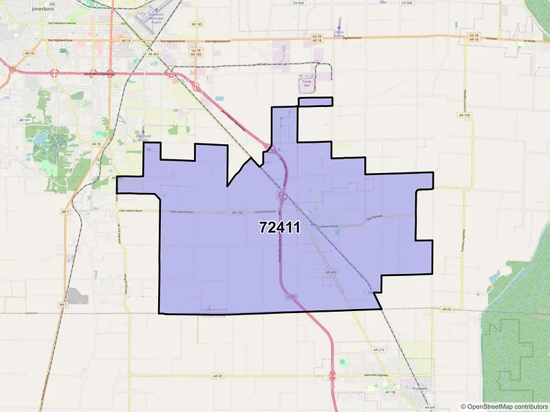 Map of Bay, Arkansas and ZIP codes