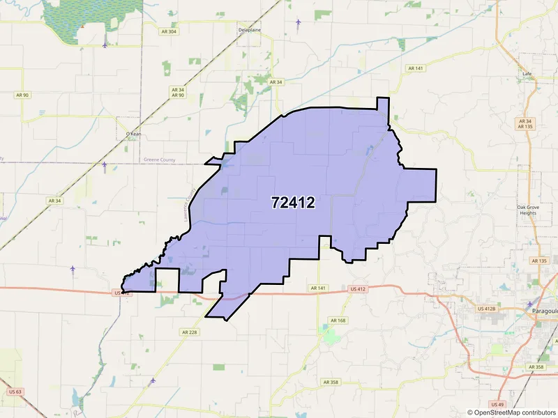 Map of ZIP Code 72412 — Beech Grove, AR