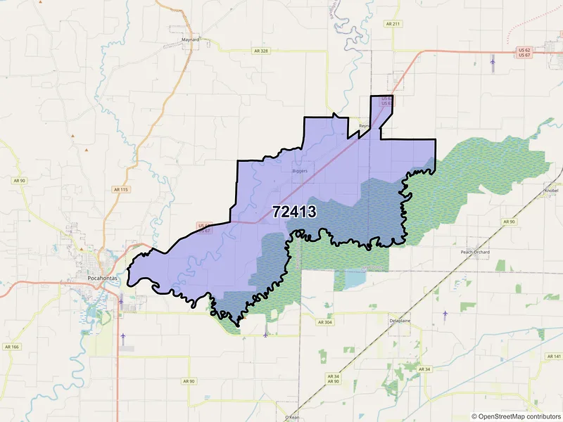 Map of ZIP Code 72413 — Biggers, AR