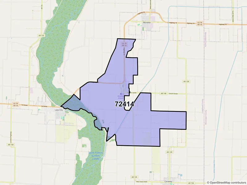 Map of ZIP Code 72414 — Black Oak, AR