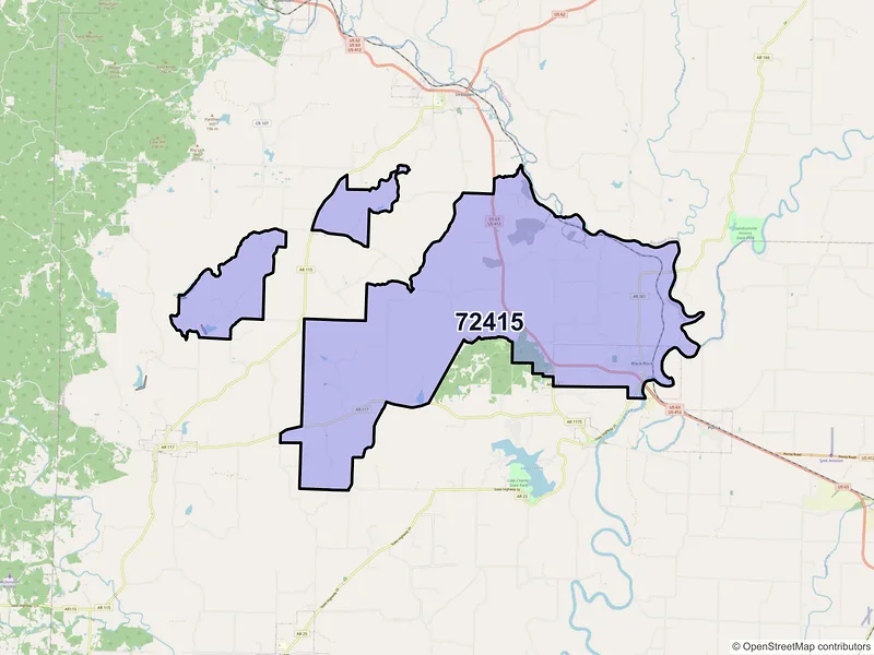 Map of ZIP Code 72415 — Black Rock, AR