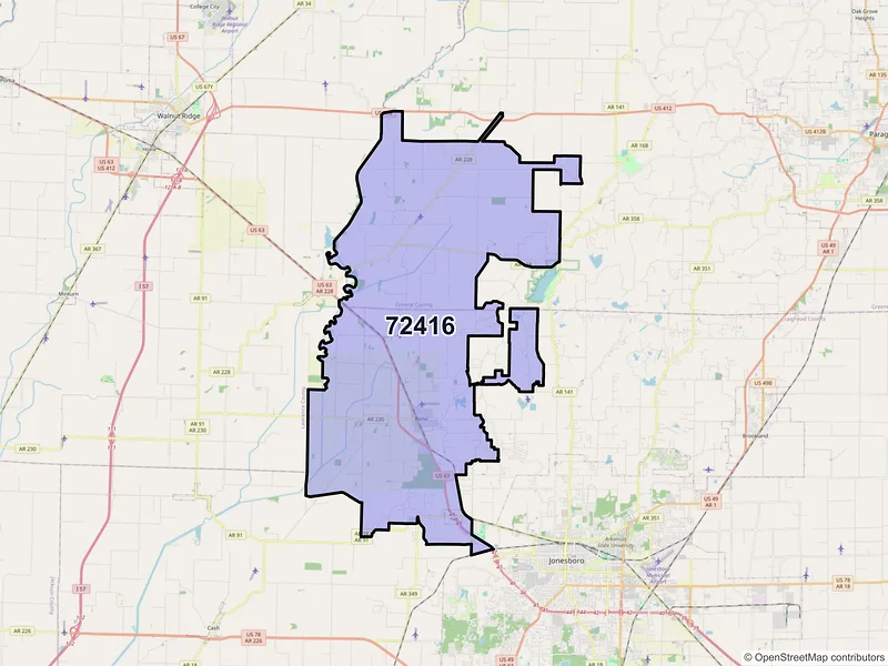 Map of Bono, Arkansas and ZIP codes