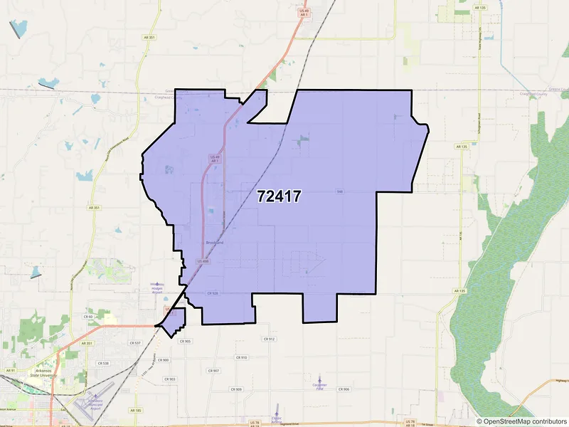 Map of Brookland, Arkansas and ZIP codes