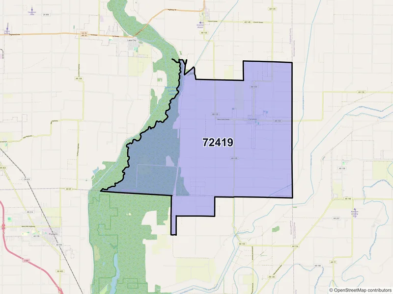 Map of ZIP Code 72419 — Caraway, AR