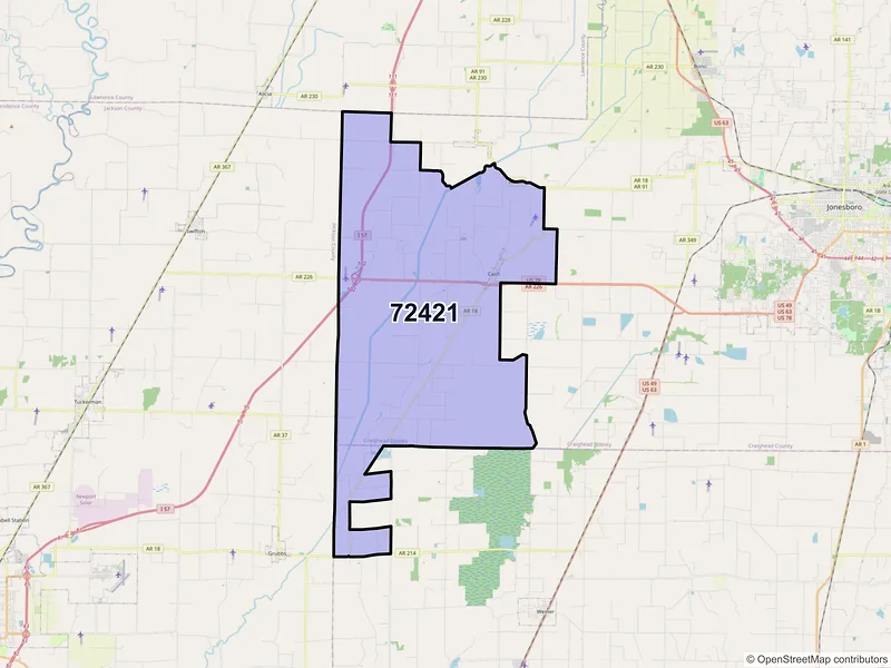 Map of ZIP Code 72421 — Cash, AR