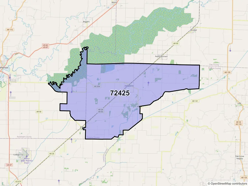Map of ZIP Code 72425 — Delaplaine, AR