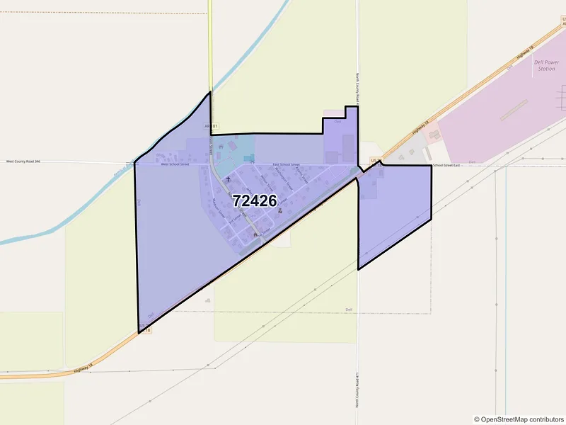Map of Dell, Arkansas and ZIP codes