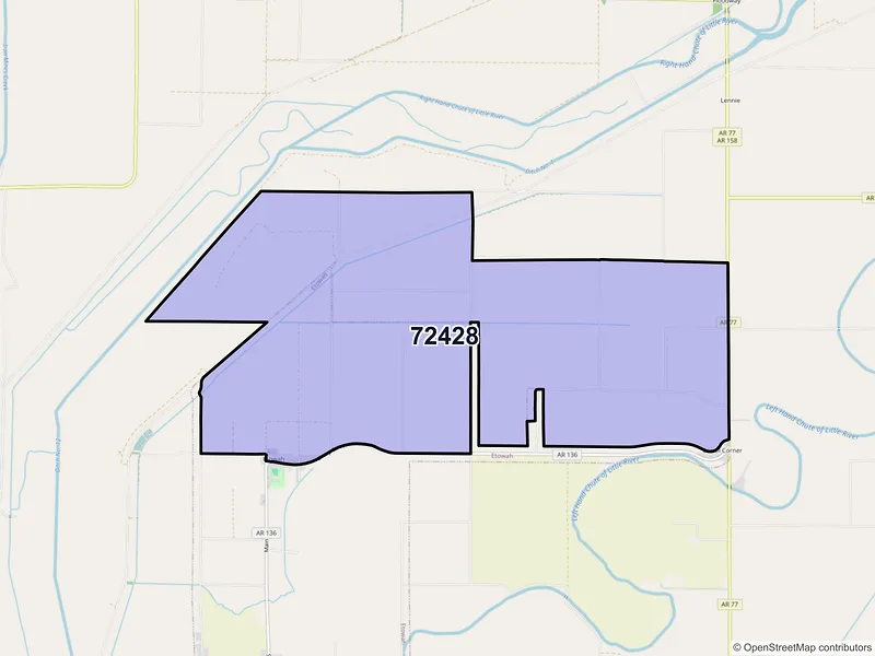 Map of Etowah, Arkansas and ZIP codes