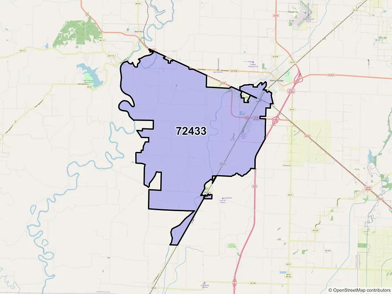 Map of ZIP Code 72433 — Hoxie, AR