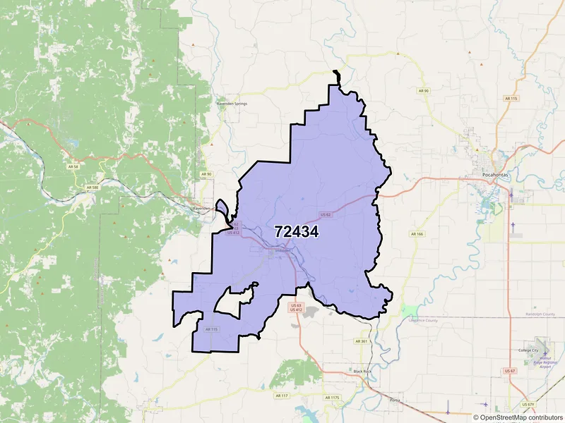 Map of ZIP Code 72434 — Imboden, AR