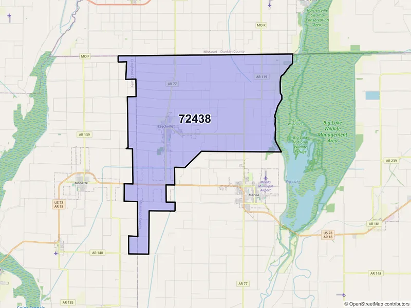 Map of ZIP Code 72438 — Leachville, AR