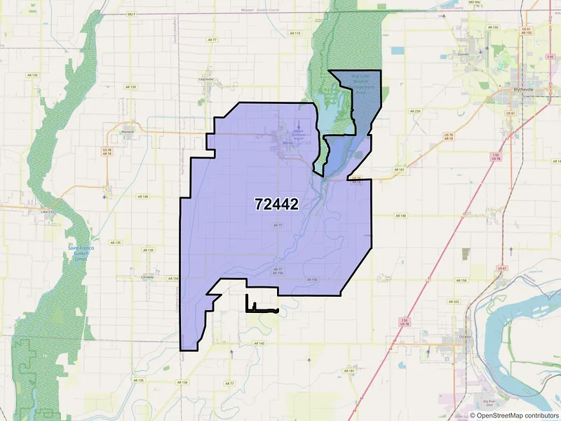 Map of ZIP Code 72442 — Manila, AR