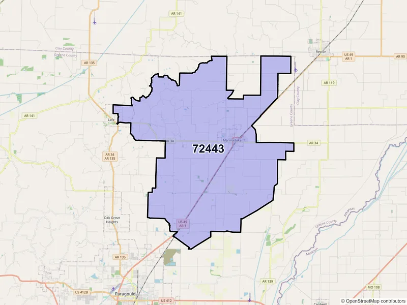 Map of ZIP Code 72443 — Marmaduke, AR