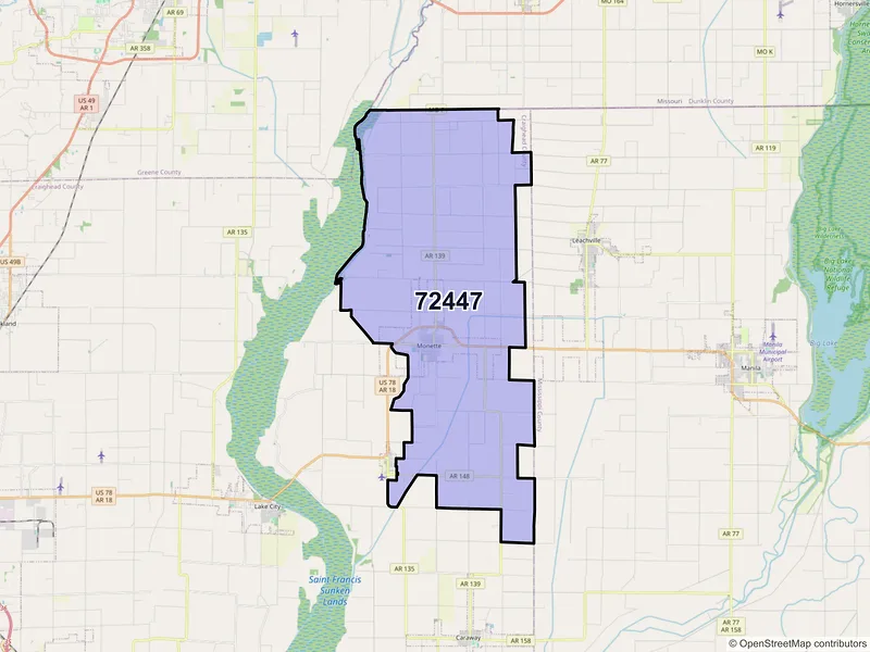 Map of ZIP Code 72447 — Monette, AR