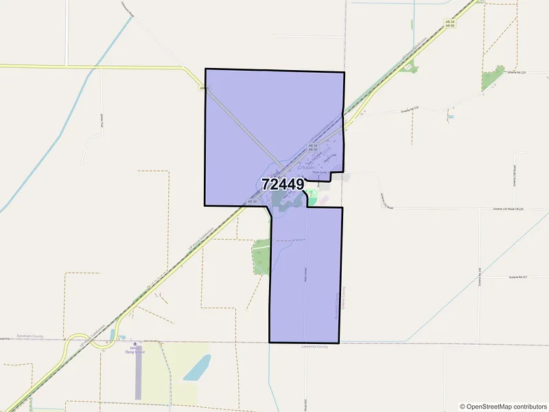 Map of O Kean, Arkansas and ZIP codes