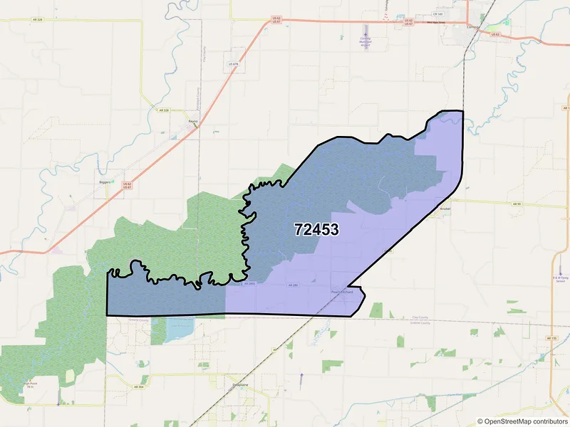 Map of Peach Orchard, Arkansas and ZIP codes