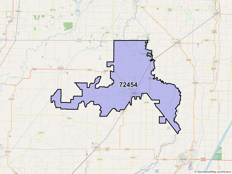 Map of ZIP Code 72454 — Piggott, AR