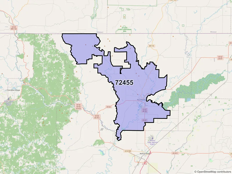 Map of ZIP Code 72455 — Pocahontas, AR