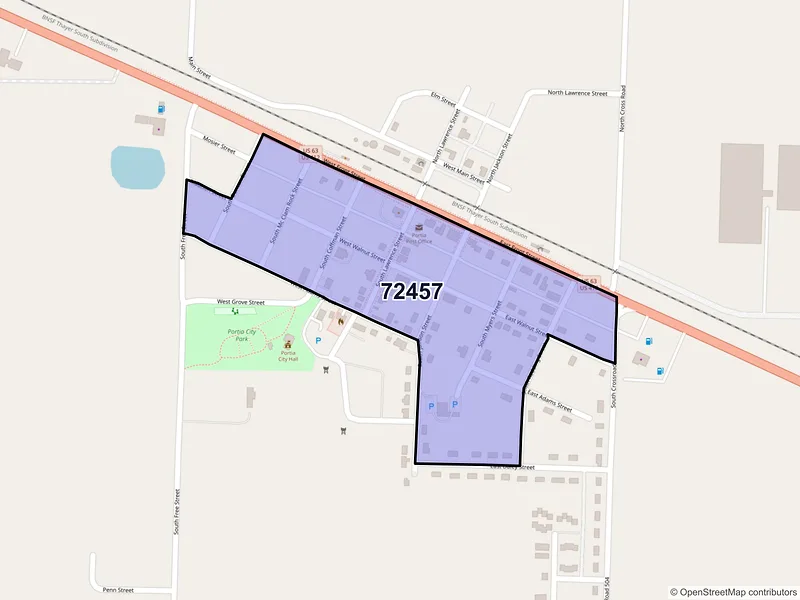 Map of Portia, Arkansas and ZIP codes