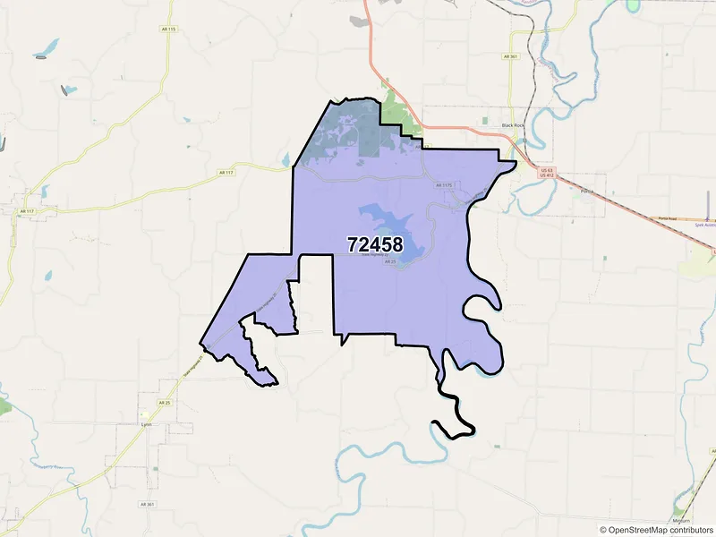 Map of ZIP Code 72458 — Powhatan, AR