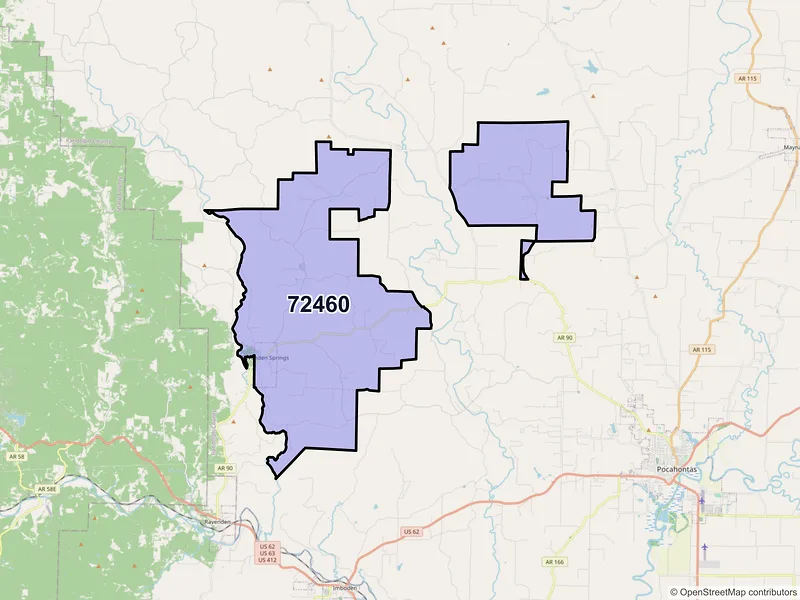 Map of ZIP Code 72460 — Ravenden Springs, AR