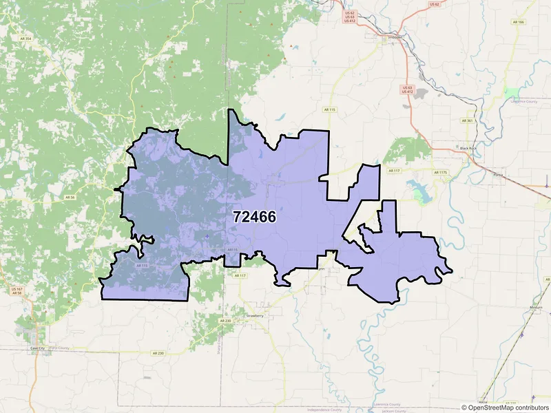 Map of Smithville, Arkansas and ZIP codes