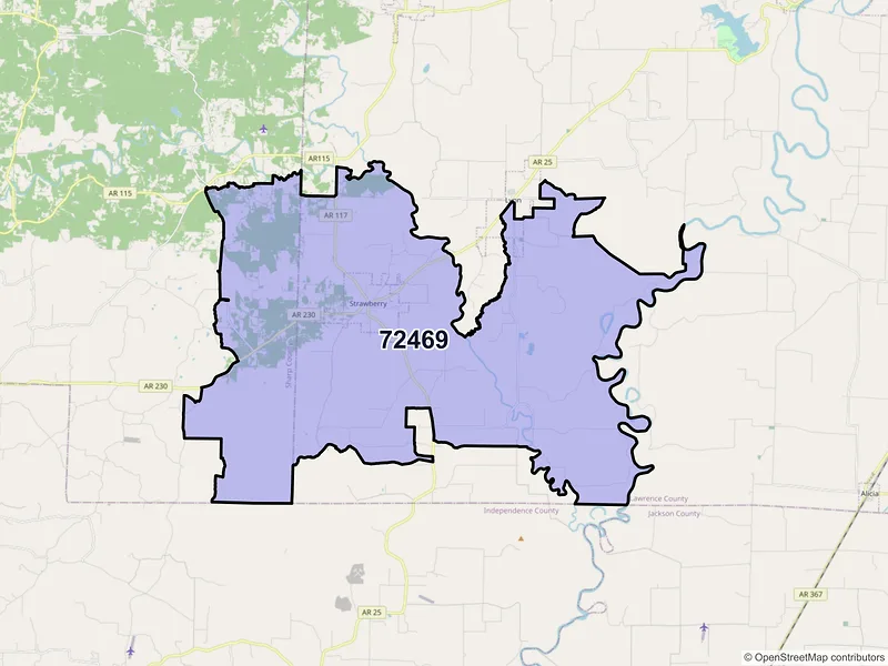 Map of ZIP Code 72469 — Strawberry, AR