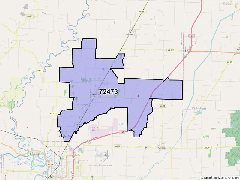 Map of ZIP Code 72473 — Tuckerman, AR